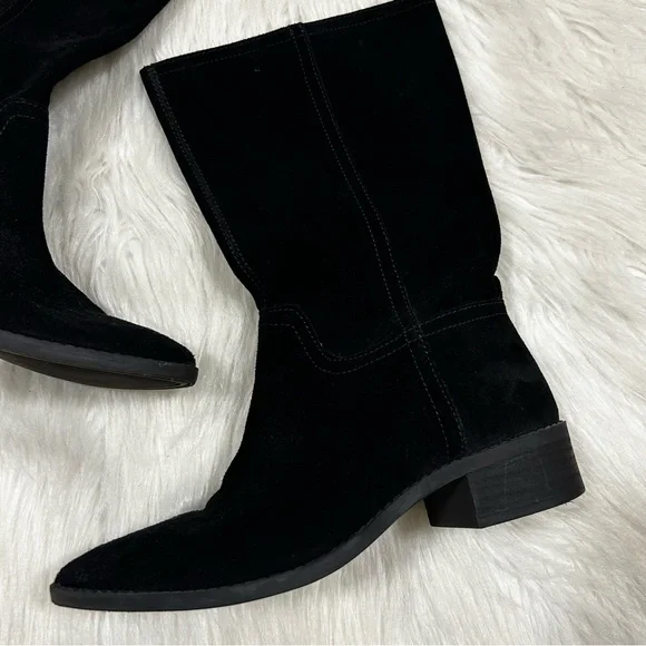 Lucky Brand Lefara Pointed Toe Black Suede Leather Western Women's Boots 6.5 - Picture 2 of 6